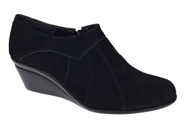 Botine dama negre din piele naturala intoarsa cu platforme de 5 cm - Mira Velur
